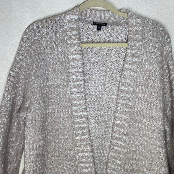 Express Open Front Knit Cardigan Sweater Womens Size  L Beige Cozy Casual Neutra - Picture 3 of 8